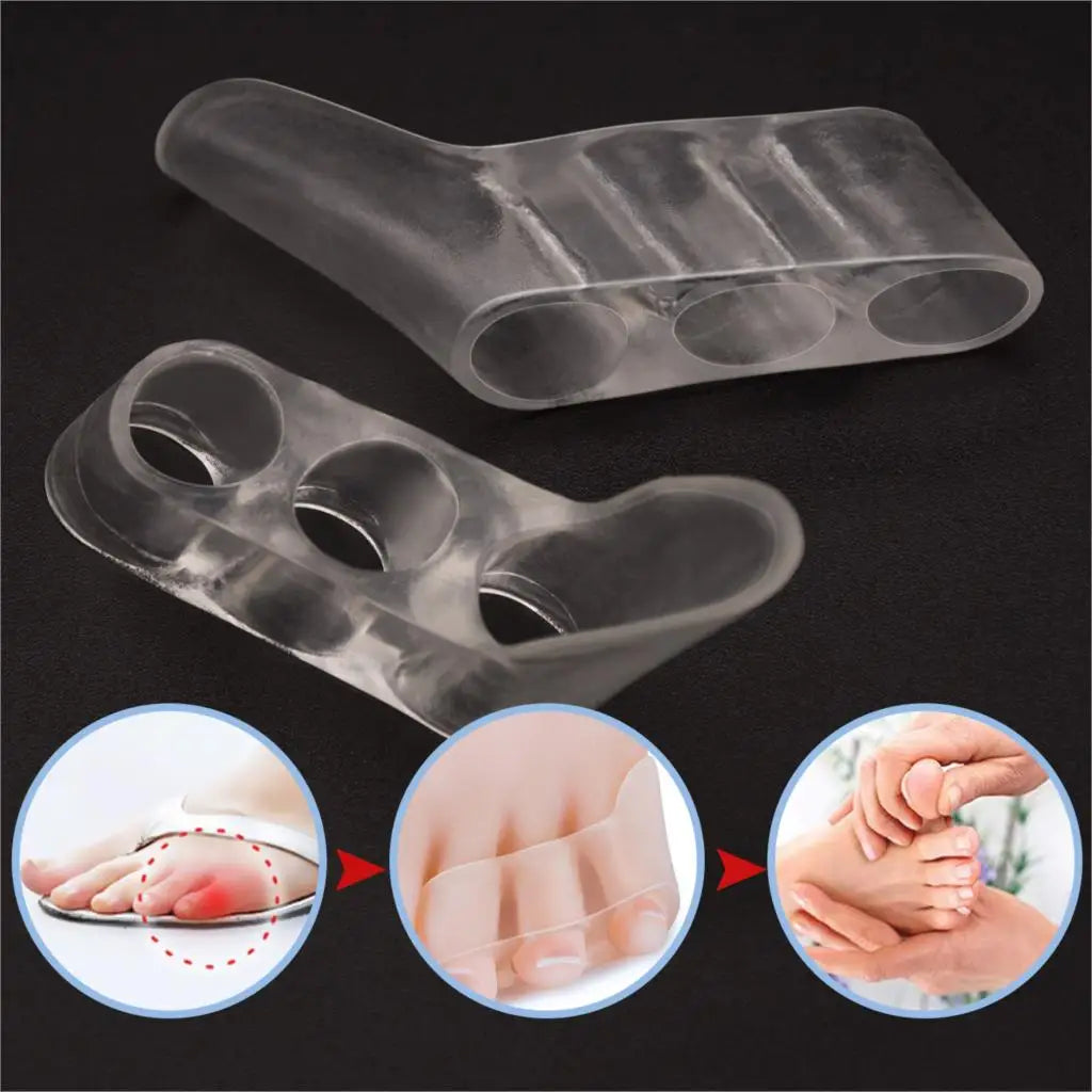 2pcs Transparent Silicone Gel Straightener Pain Relief Toe Protector Three-Hole Little Toe Bunion Foot Care Tools