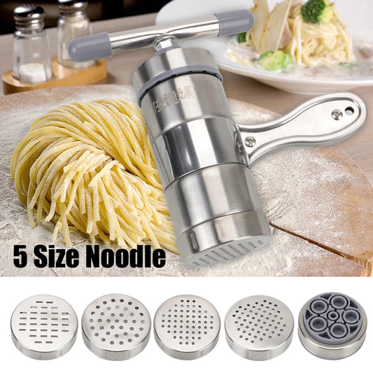 Stainless Steel Making Spaghetti Press Pasta Machine Manual Noodle Maker Fruits Juicer With 5 Pressing Moulds Multifunctional