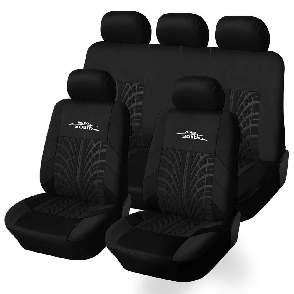 AUTOYOUTH Brand Embroidery Car Seat Covers Set Universal Fit Most Cars Covers with Tire Track Detail Styling Car Seat Protector