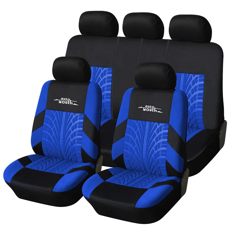 AUTOYOUTH Brand Embroidery Car Seat Covers Set Universal Fit Most Cars Covers with Tire Track Detail Styling Car Seat Protector