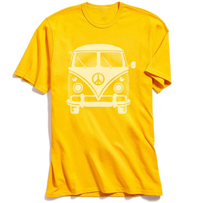 Classic Black T-shirt Men 80s Tshirt Hippie Peace Van Tops Tees for School Day Crew Neck 100% Cotton Short Sleeve T-Shirts