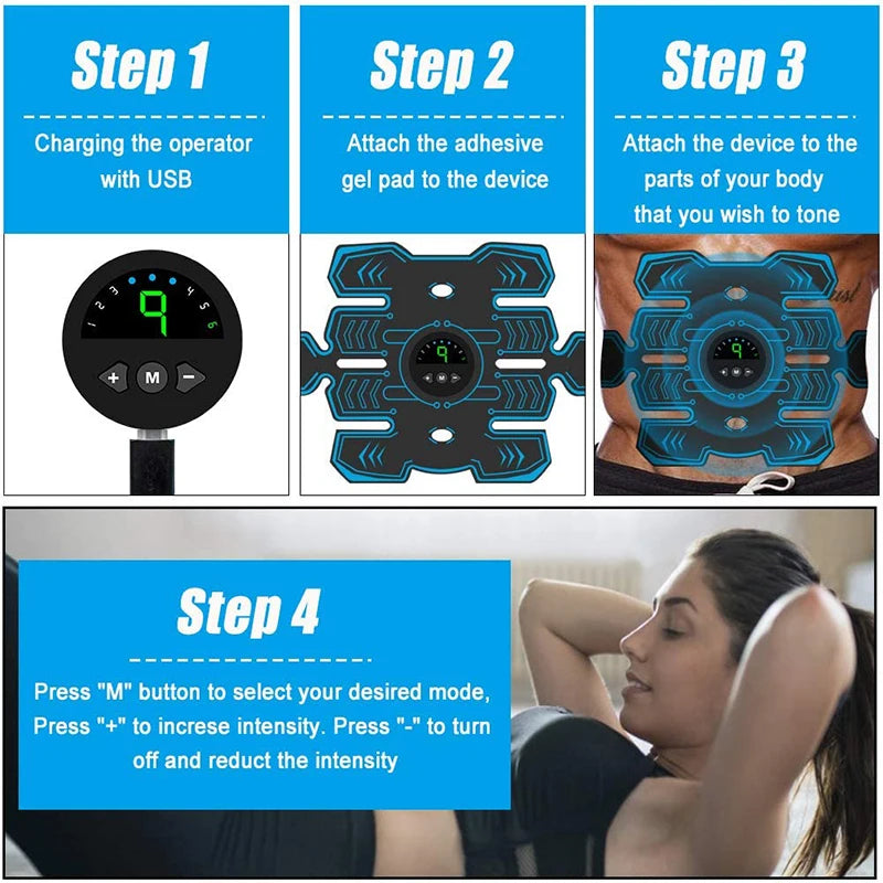 Electric Abdominal Muscle Stimulator EMS Trainer Toner Abdomen Muscle Stimulation Abs Fitness Equipment For Arm Leg Back Massage