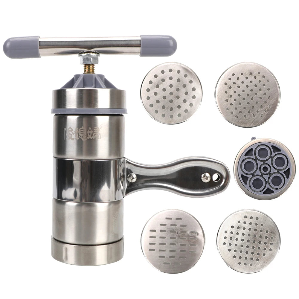 Stainless Steel Making Spaghetti Press Pasta Machine Manual Noodle Maker Fruits Juicer With 5 Pressing Moulds Multifunctional