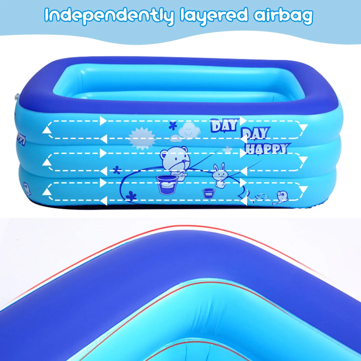 Thickening Inflatable Swimming Pool Family Summer Outdoor Water Play Pool Bathtub with Bubble Bottom for Kids 43x28x15inch