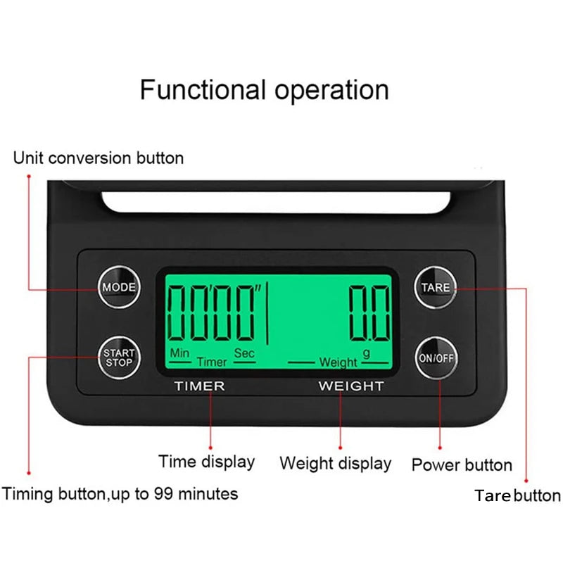 Electronic Digital Kitchen Scale Portable Coffee Scale With Timer High Precision 5kg 0.1g LCD Electronic Drip Scales