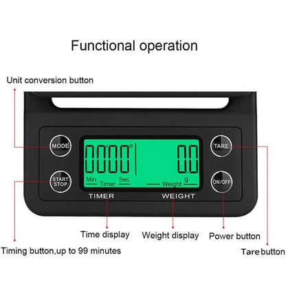 Electronic Digital Kitchen Scale Portable Coffee Scale With Timer High Precision 5kg 0.1g LCD Electronic Drip Scales