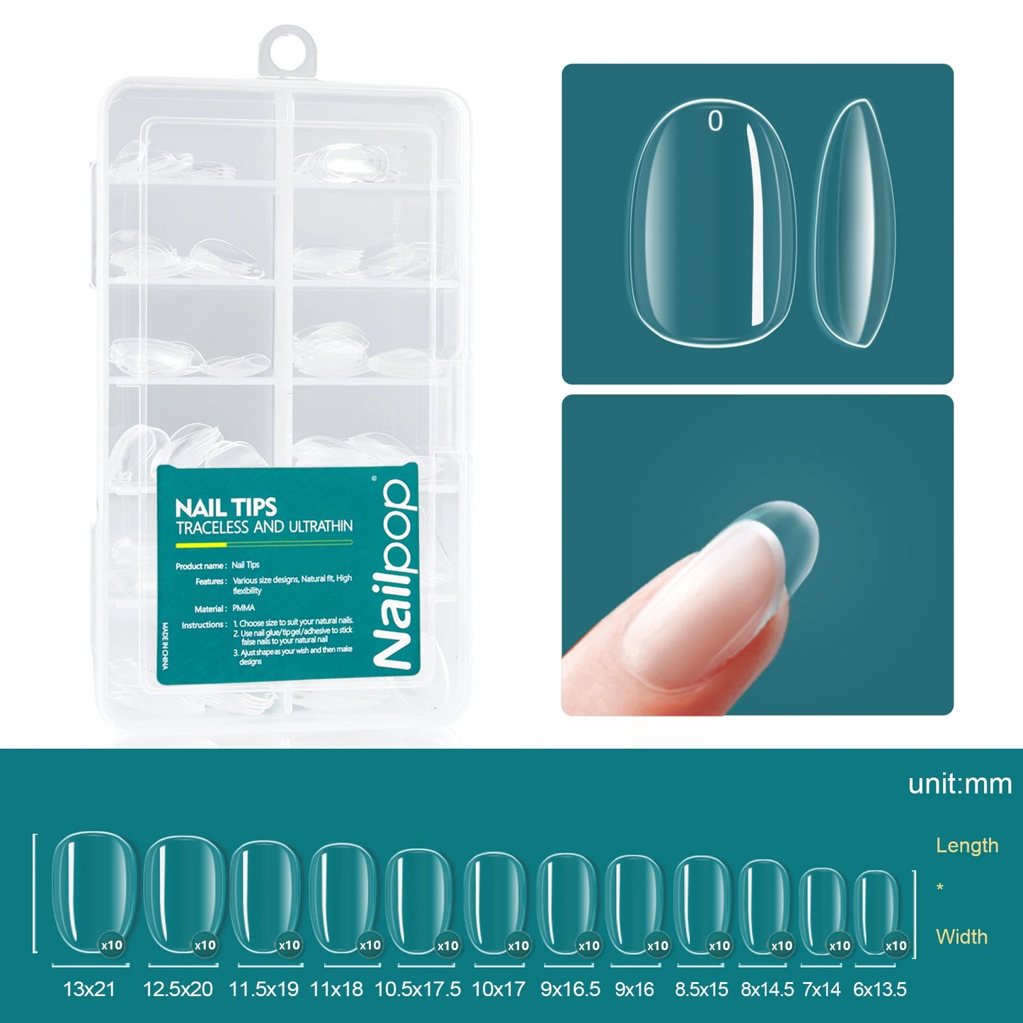 Nailpop Soft Gel Tips for Nails Acrylic Material Medium Almond/Coffin Artificial Nail Capsule Accessories and Tools 120pcs/box