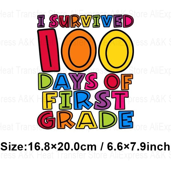 100 Days Of School Kids Thermo Stickers T-Shirt Diy Dinosaur Apple Owl Heat Transfer Boy Girls Iron On Heat Patch Decals