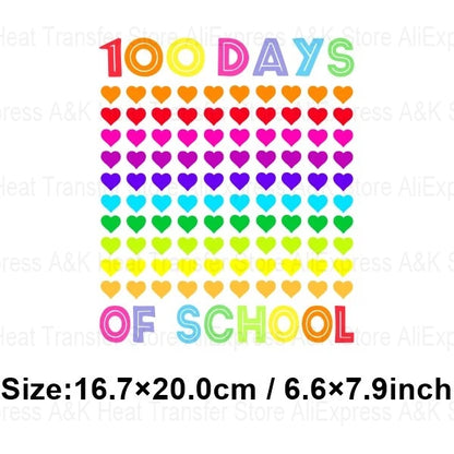 100 Days Of School Kids Thermo Stickers T-Shirt Diy Dinosaur Apple Owl Heat Transfer Boy Girls Iron On Heat Patch Decals