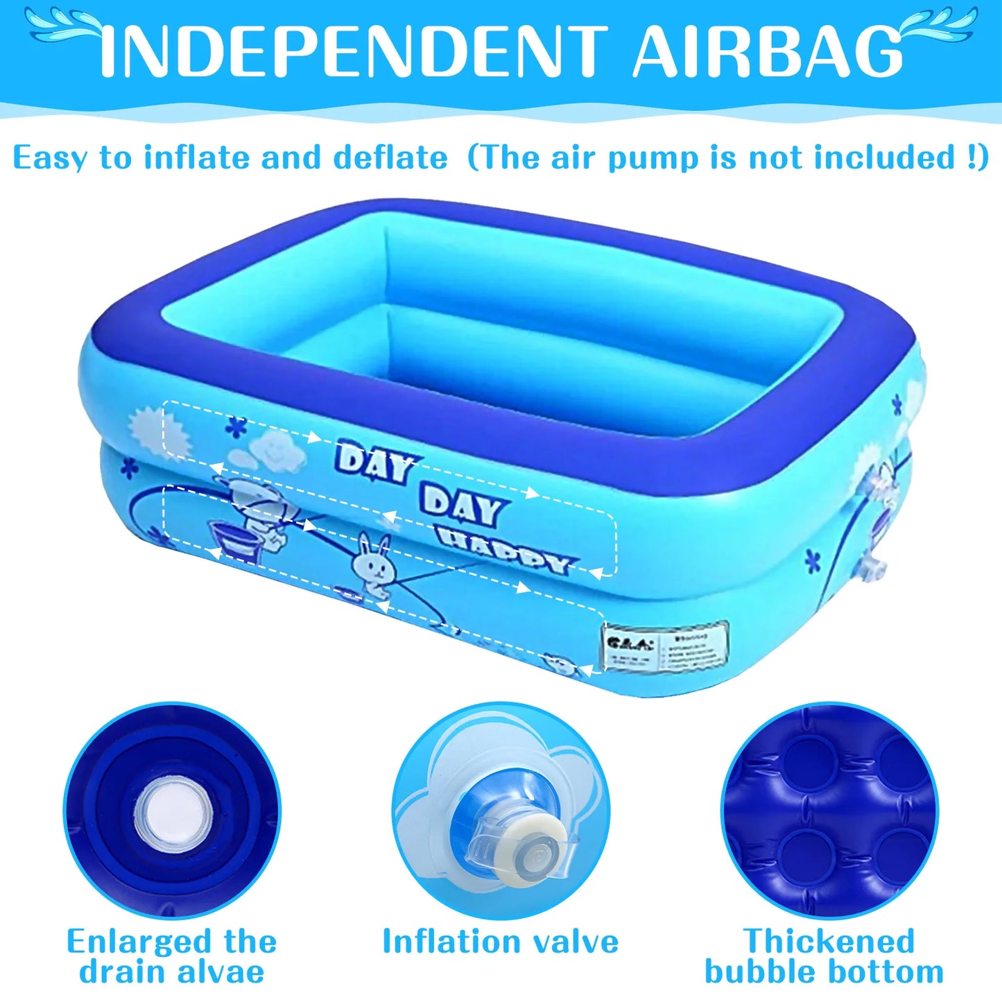 Thickening Inflatable Swimming Pool Family Summer Outdoor Water Play Pool Bathtub with Bubble Bottom for Kid Boy Girl Play Party