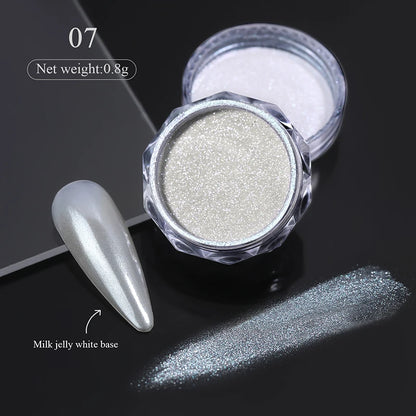 Aurora Pearl White Nails Glitter Dust Chrome Moonlight White Rubbing on Powder Shell Mirror Pigment Nail Art Supplies Decoration