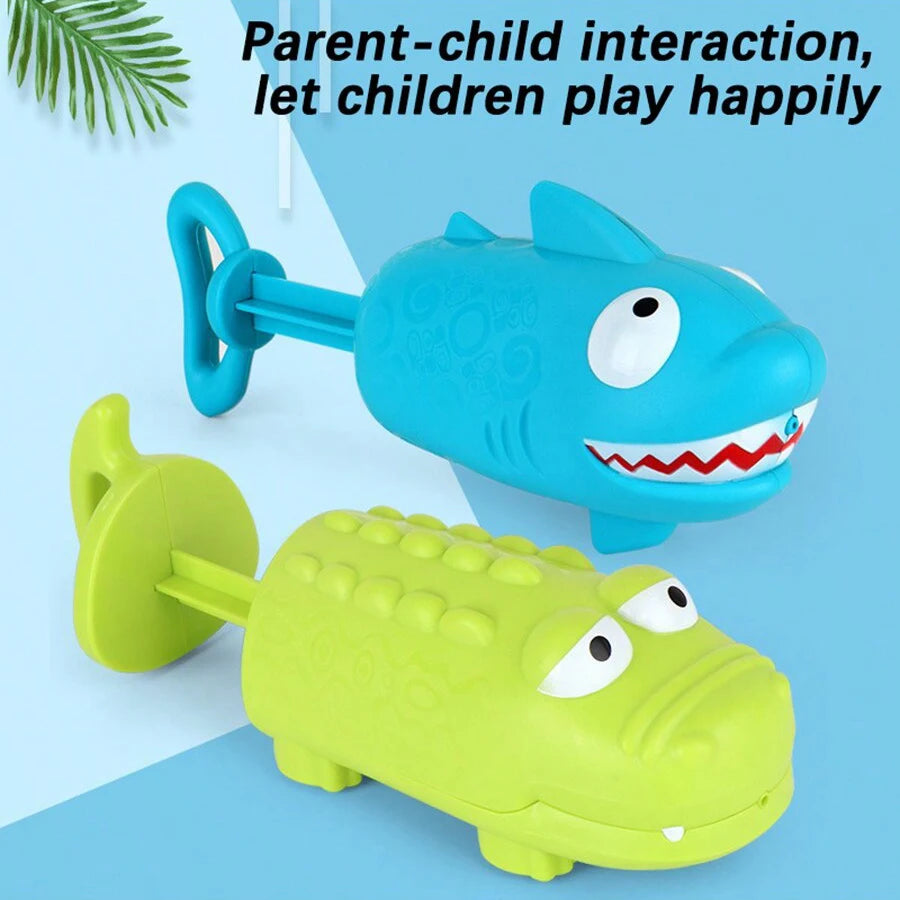 Kids Pull-Out Water Gun Toys For Children Shark Cartoon Design Summer Play Beach Watergun Sprinkler Bathroom Shower Bath Toys