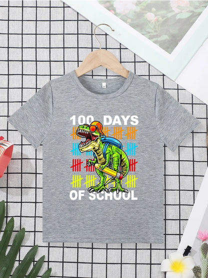 100 Days of School Boys Clothes Hipster Cool Dinosaur Print Cartoon Kids T Shirt Summer Street Casual Tops Toddler T-shirt