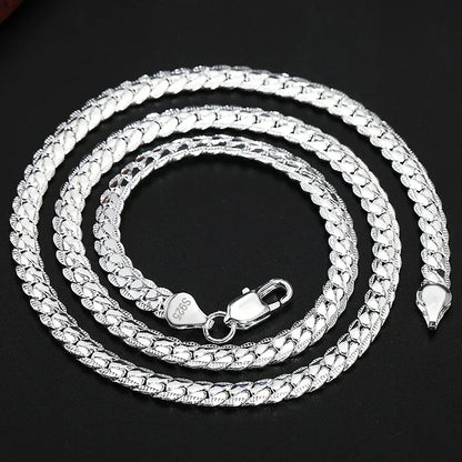 Hot sale Fine 925 Sterling Silver 5MM 18K Gold Full Sideways Chain Necklace For Woman Men Fashion Wedding Engagement Jewelry