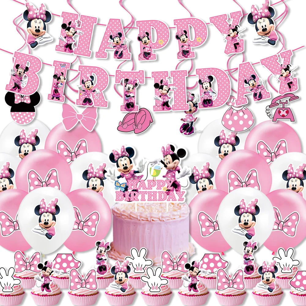 Minnie Mouse Birthday Party Decoration Girls Disposable Tableware Balloon Cups Plates Tablecloth Balloon Baby Shower Party Decor