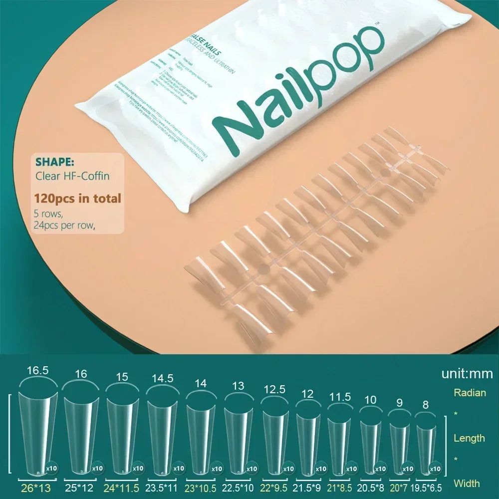 NAILPOP 120pcs Fake Nails Full Cover Press on Nails Coffin Soft Gel American Pose Capsule False Nail Tips for Extension System