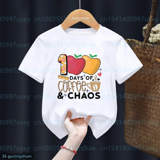 t-shirt for girls/boys Funny 100 Days Of School Graphic Print Boys T-Shirt Fashion Trend Boys Girls School Clothes Tshirt tops