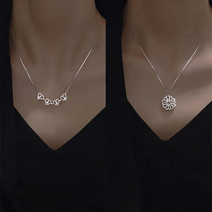 Heart Shaped Four Leaf Clover Pendant Necklace Silver Gold Jewelry Zircon Women Love Clavicle Chain Gifts Openable ChokerJewelry