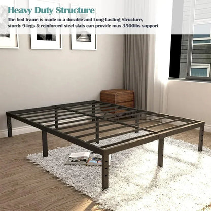 Bed Frame 14 Inch High Max 1000 Pound Heavy Duty Sturdy Metal Steel Queen Size Platform No Box Spring Needed Black