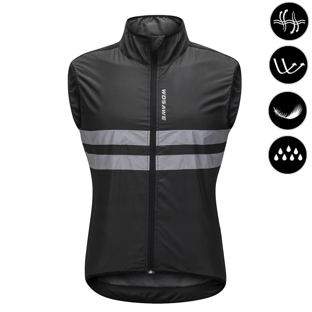 WOSAWE Cycling Windbreaker Men Packable Windproof Reflevtive Jacket Running Biking Hiking Riding Wind Coat MTB Bicycle Jersey