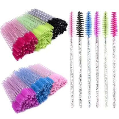 50Pcs Makeup Brushes Disposable Crystal Eyebrow Brush Diamond Handle Mascara Wand Applicator Eye Lashes Eyelash Extension Tools