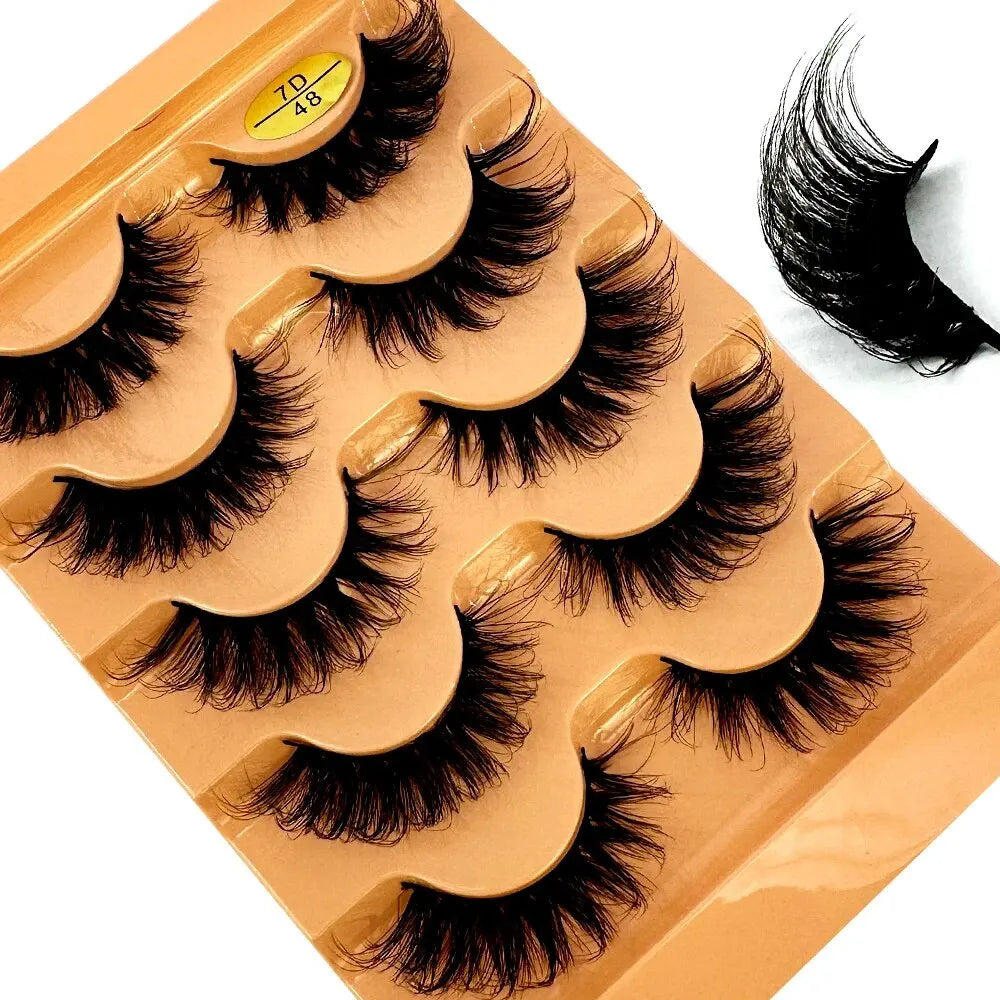 Cat Eye Eyelashes 3D Natural False Lashes D Curl Fluffy Soft Cross 5 Pairs Manga Lashes Wispy Natural Eyelash Extension Makeup