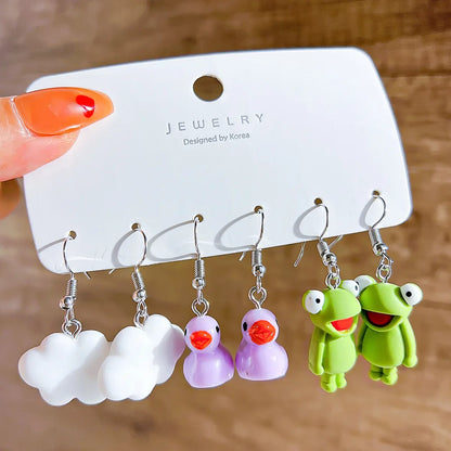 Cartoon Animal Earrings Set For Women New Y2K Girl Cute Colorful Geometric Acrylic Duck Love Drop Earrings Trendy Jewelry Gifts