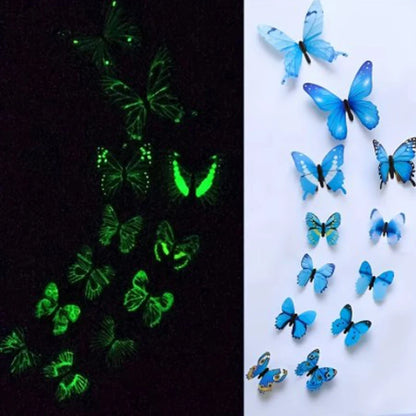 12 Pcs 3D Luminous Butterfly Creative Wall Stickers DIY Wall Stickers Modern Wall Art Home Decoration DIY Gifts