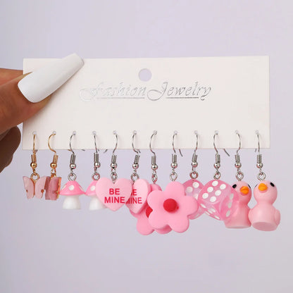 Cartoon Animal Earrings Set For Women New Y2K Girl Cute Colorful Geometric Acrylic Duck Love Drop Earrings Trendy Jewelry Gifts