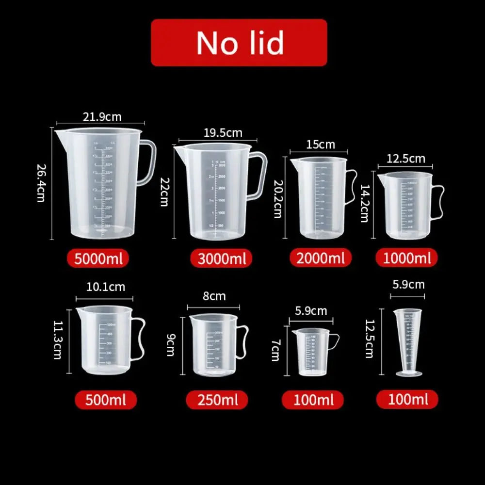 1PC Clear Graduated Measuring Cup Scale Plastic Transparent Mixing Cup Large Capacity With Lid Laboratory Beaker Kitchen Baking