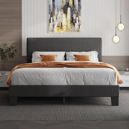 Queen Headboard,Linen Upholstered Bed Frame With Wood Slats Support,No Box Spring Needed,Heavy Duty Feet,Easy Ass