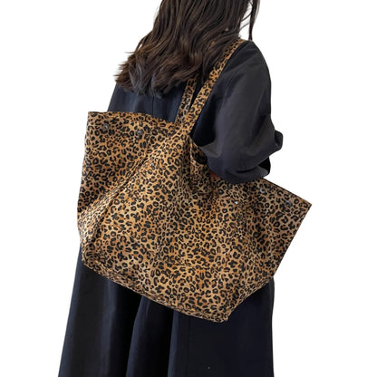 Fashion Large Capacity Handbag Leopard Pattern Tote School Work Shopping Bag Retro Canvas Shoulder Bag