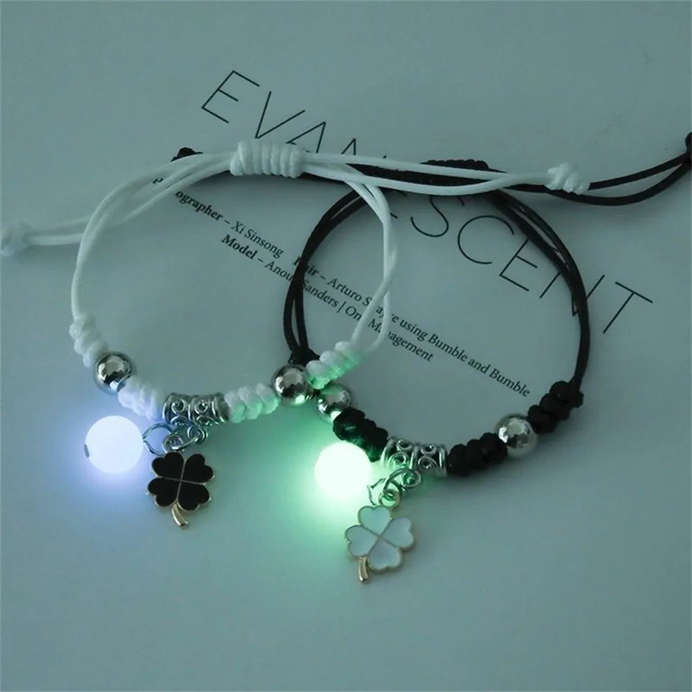 Creative Luminous Couple Bracelets for Women Men Unisex Adjustable Braided Rope Heart Star Key Lock Charm Bracelet Jewelry Gift