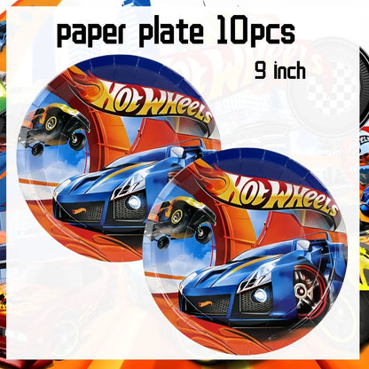 Hot Wheels Birthday Decoration Racing Car Disposable Tableware Tablecloth Plate Cup Balloon Baby Shower Kids Boys Party Supplies