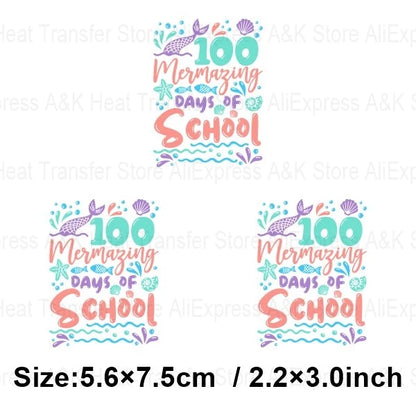 Happy 100 Days of School Heart Transfer Patches Iron On Clothing Kids Boy Rainbow DIY Washable Patches On Clothes Decals Decor