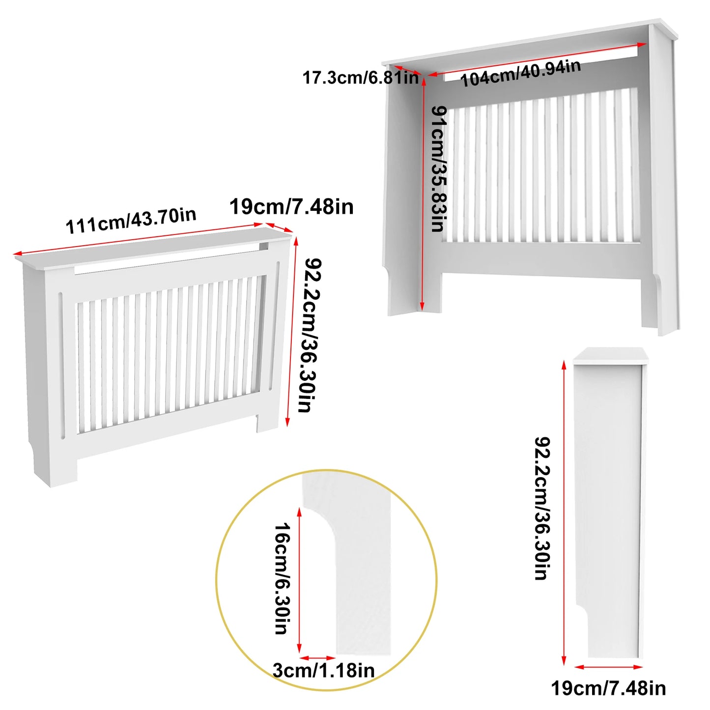 S/M/L/XL White Radiator Cover Wall Cabinet MDF Modern Wood Cabinet Grill Cover