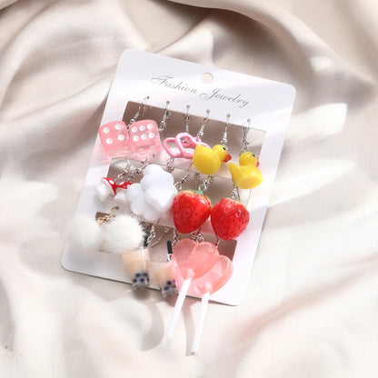 Cartoon Animal Earrings Set For Women New Y2K Girl Cute Colorful Geometric Acrylic Duck Love Drop Earrings Trendy Jewelry Gifts