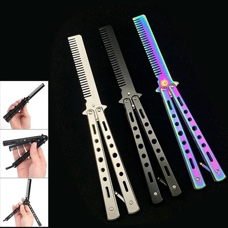 1 Piece of Swing Comb Stainless Steel Folding Butterfly Comb Novice Practice Training Hair Styling Tool