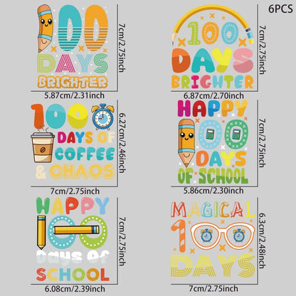 100 Days of School DIY Stickers Shirt Clothes Patch Girls Backpack Pillow Washable Heat Transfer Printing