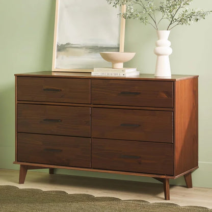 Walker Edison Modern 6-Drawer Dresser Bedroom Storage Organizer, 52 Inch, Walnut Finish