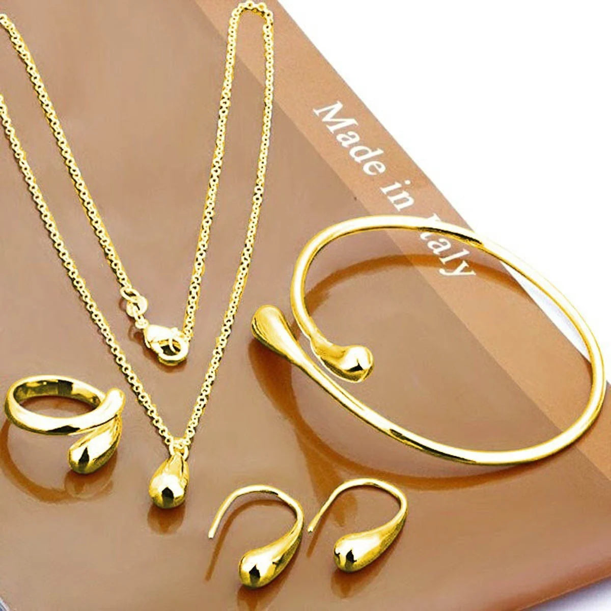 5 Pieces Of Women's Curved Bean Water Drop Earrings Necklace Bracelet Ring Set Wedding Banquet Party Holiday Gifts-8127