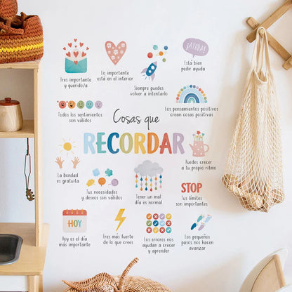 Spanish Things To Remember Kids Wall Sticker Art Spanish Office Decor Spanish or English Calming Corner Baby Room Decor