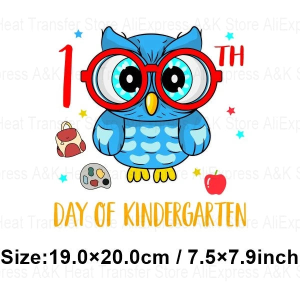 100 Days Of School Kids Thermo Stickers T-Shirt Diy Dinosaur Apple Owl Heat Transfer Boy Girls Iron On Heat Patch Decals