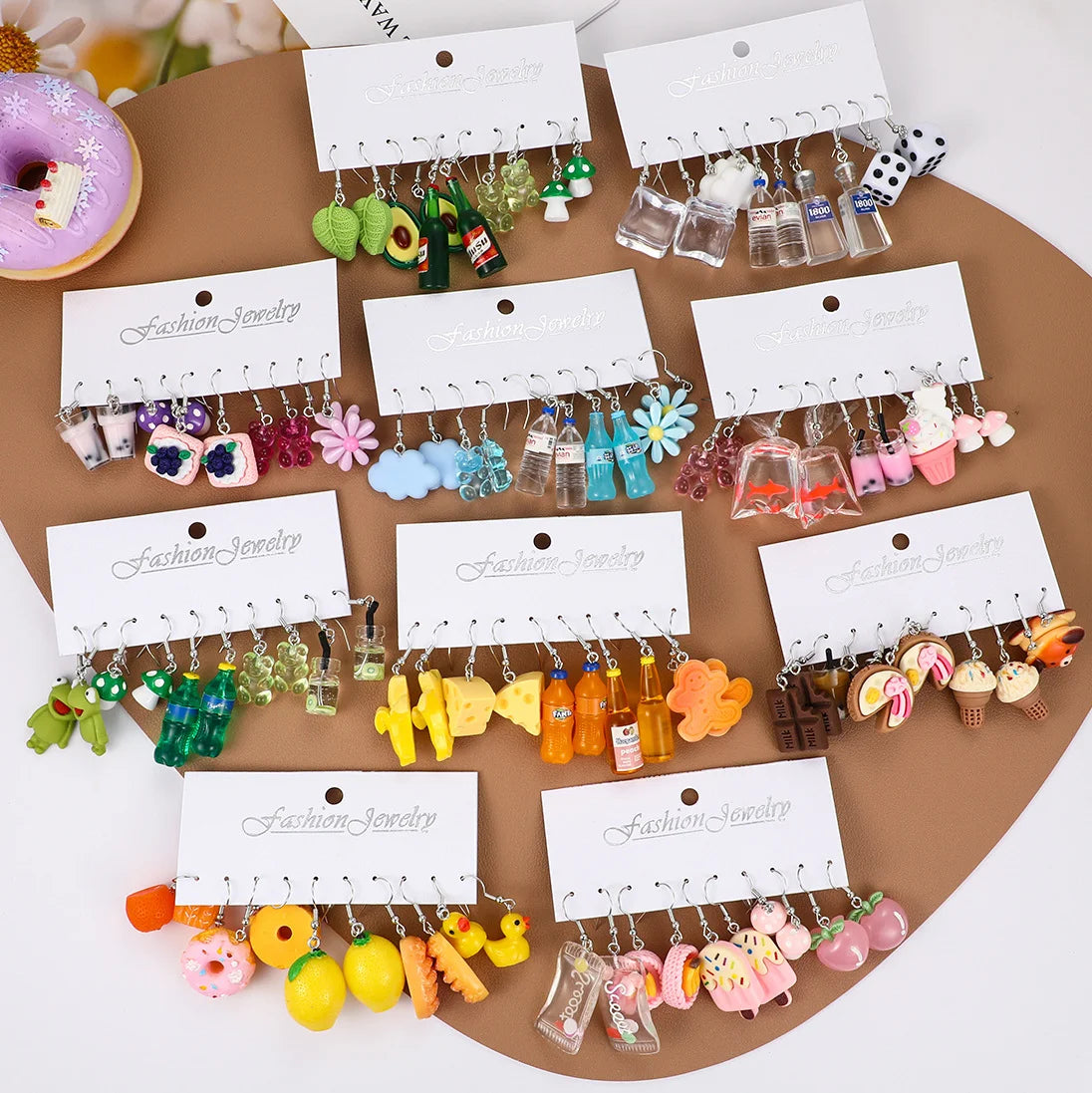 Fashion Sweet Fruit Drink Earrings Set for Women Cute Cartoon Food Ice Cream Donut Funny Resin Earrings Party Jewelry Gift New