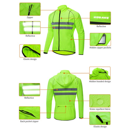 WOSAWE Cycling Windbreaker Men Packable Windproof Reflevtive Jacket Running Biking Hiking Riding Wind Coat MTB Bicycle Jersey