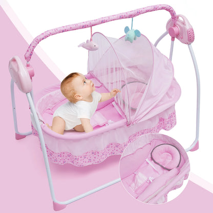 5 Gears Electric Auto-Swing Baby Crib Cradle Sleep Bed Infant Rocker+Net Music Bluetooth Music Adjustable+ Mat