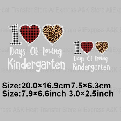 Happy 100 Days of School Heart Transfer Patches Iron On Clothing Kids Boy Rainbow DIY Washable Patches On Clothes Decals Decor