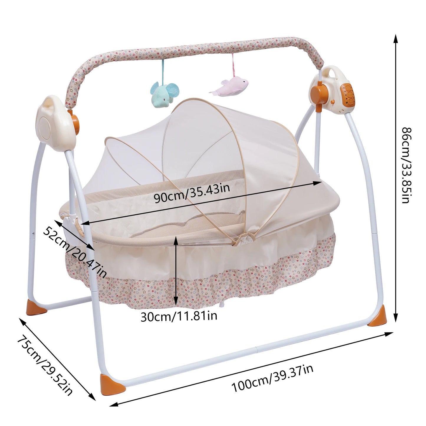 5 Gears Electric Auto-Swing Baby Crib Cradle Sleep Bed Infant Rocker+Net Music Bluetooth Music Adjustable+ Mat