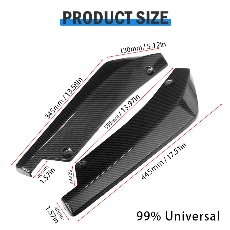 Pair Universal Car Front Rear Bumper Strip Lip Spoiler Diffuser Splitter Scratch Protector 44.5cm Winglets Side Skirt Extension