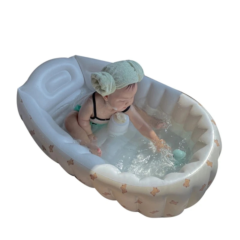 Cartoon Pattern Baby Inflatable Bathtub 90x55x30cm Foldable PVC Indoor Swimming Pool for Infants Summer Kids Water Fun Game